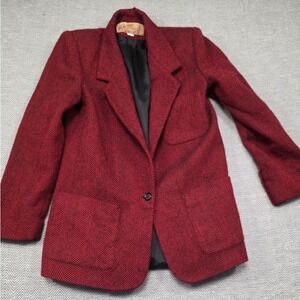 Saville Vintage Red Black Herringbone Single Button Blazer Jacket Womens Size 6